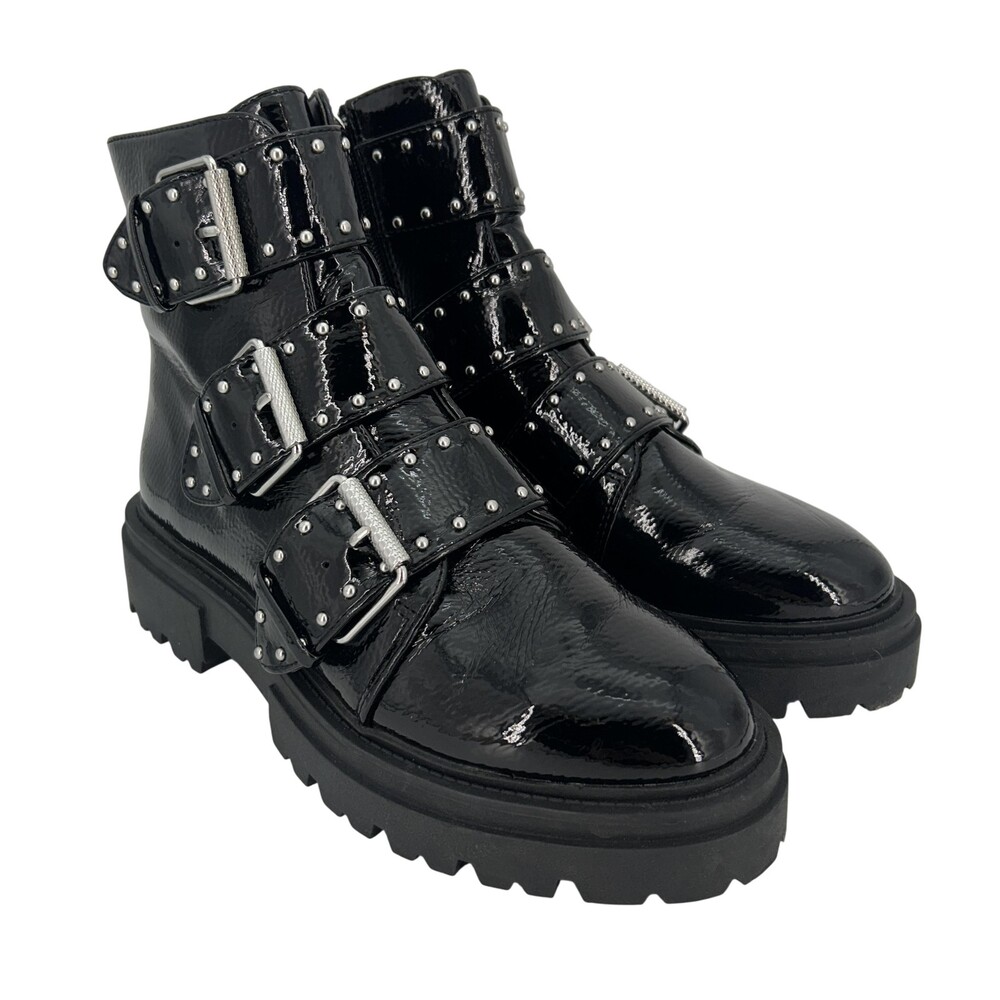 Steven New York Boots Womens Size 8 Studded Buckle Biker Ankle Zip Booties Moto
